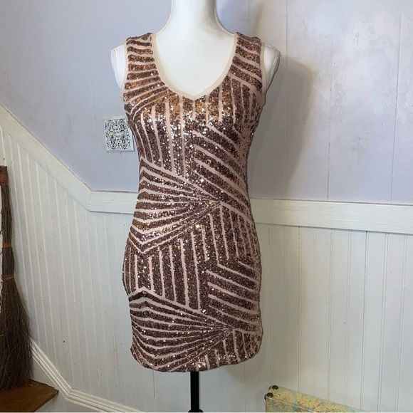 Black Label Gold Sequin Mini Dress – Modern Gatsby Glam | Size Small - Picture 3 of 16
